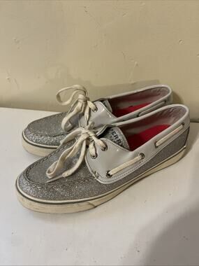 Sperry Top-Sider Bahama Silver‎ Glitter Boat Woman Shoes Size 8M